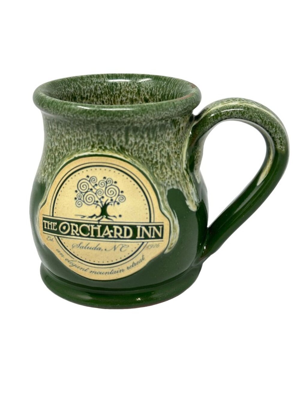 2013 Deneen Pottery Mug The Orchard Inn Saluda NC Green Swirl Tree Logo